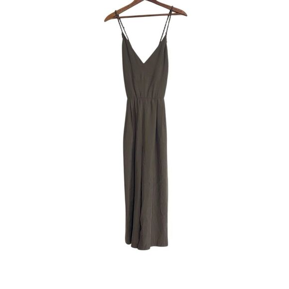 Zara Basic Braided Sleeveless Cropped Wide Leg Jumpsuit Olive Green Size Small - Picture 4 of 11